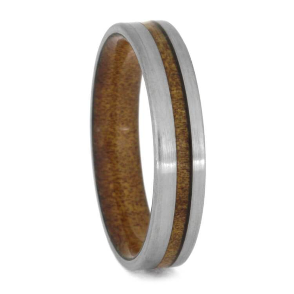 Kauri Wood 5mm Brushed Titanium Comfort-Fit Kauri Wood Sleeve Band 