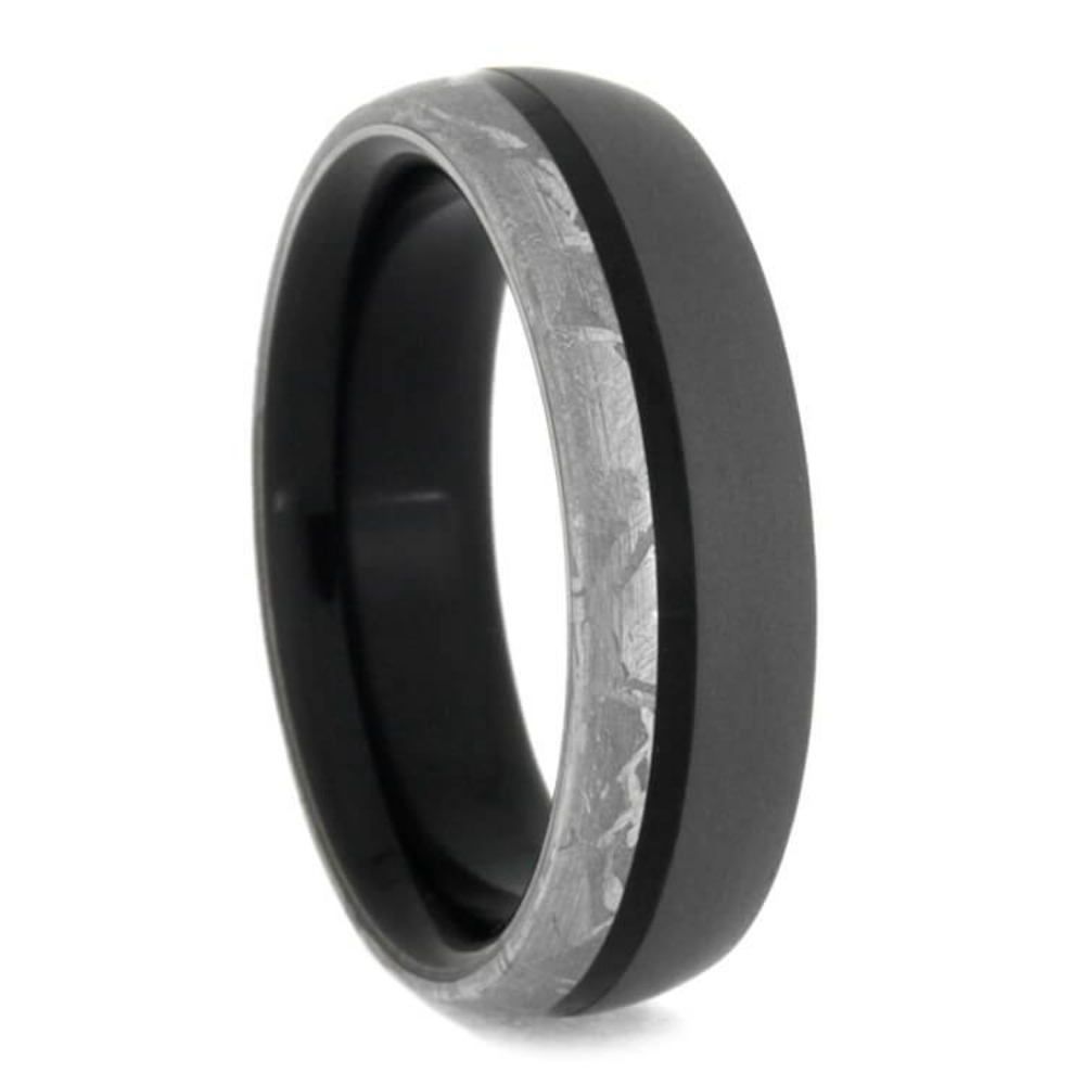 Gibeon Meteorite Titanium 7mm Comfort-Fit Ebony Wood Sleeve Band 