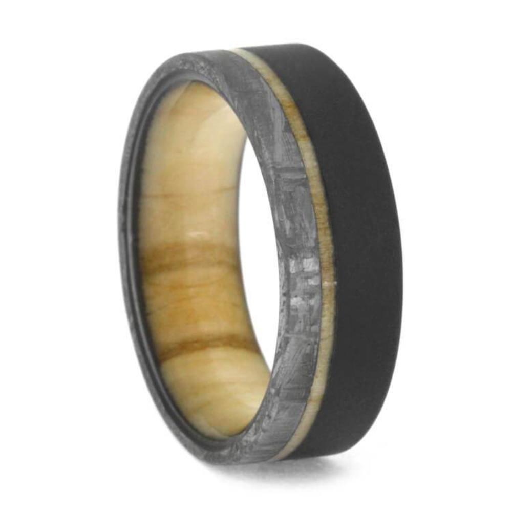 Gibeon Meteorite Titanium 7mm Comfort-Fit Aspen Wood Sleeve Band 