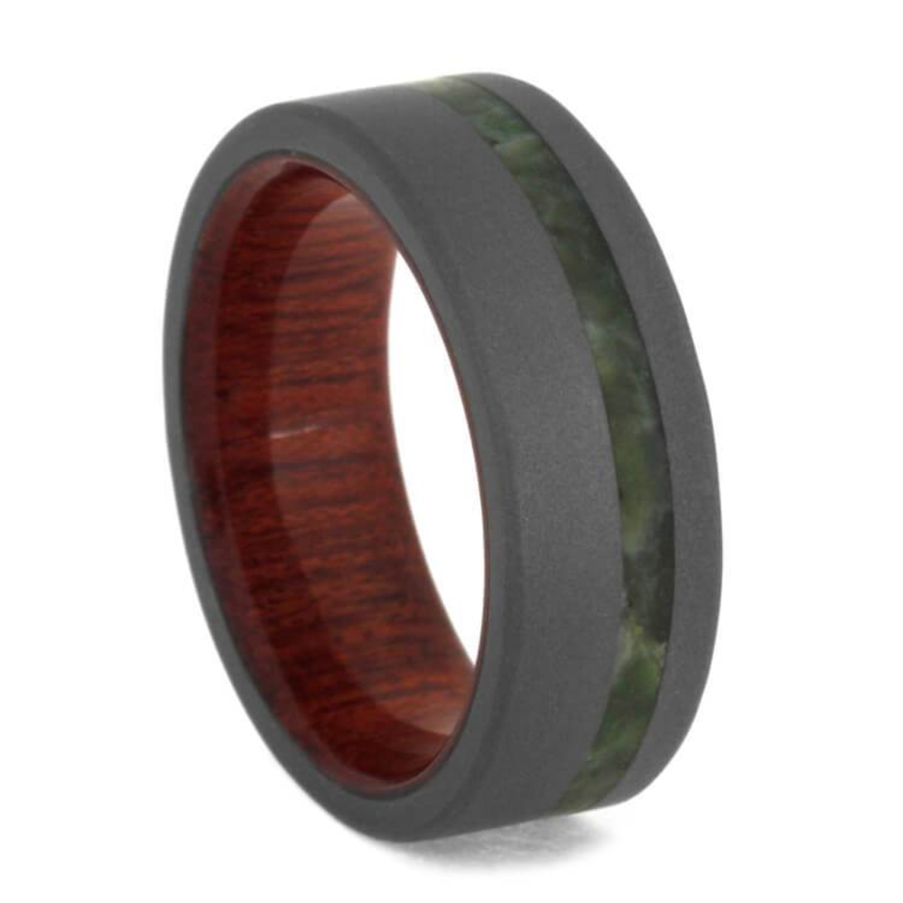 Green Jade Titanium 8mm Comfort-Fit Bloodwood Sleeve Band 