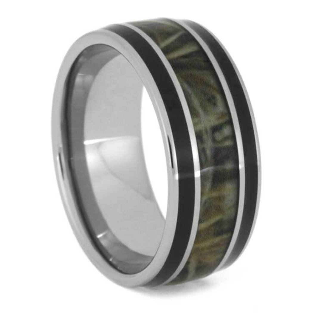 Camouflage Black Enamel 9mm Titanium Comfort-Fit Wedding Band