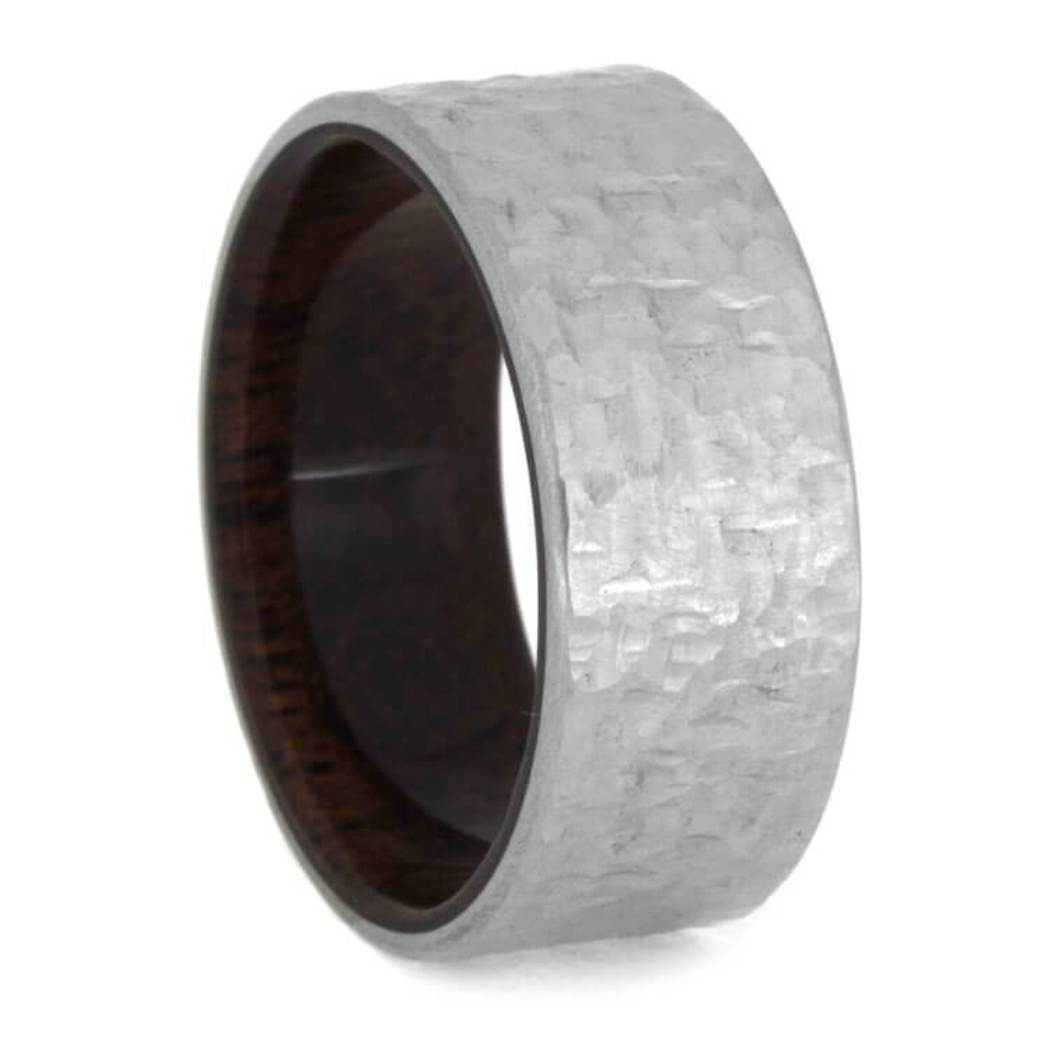 Mahogany Wood 10mm Hammered Titanium Comfort-Fit Wedding Band