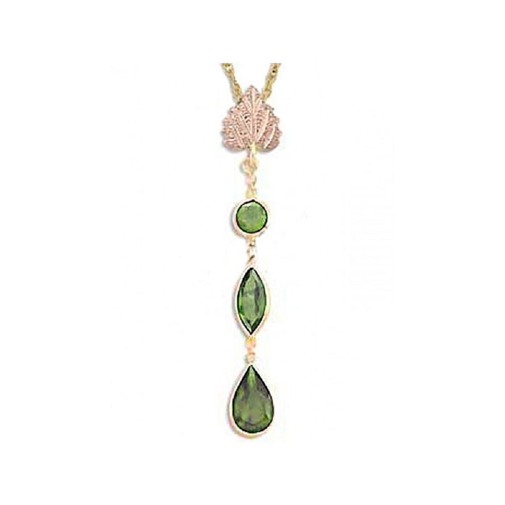 Genuine Peridot Dangle Pendant Necklace, 10k Yellow Gold, 12k Green and Rose Gold Black Hills Gold Motif Pendant Necklace 