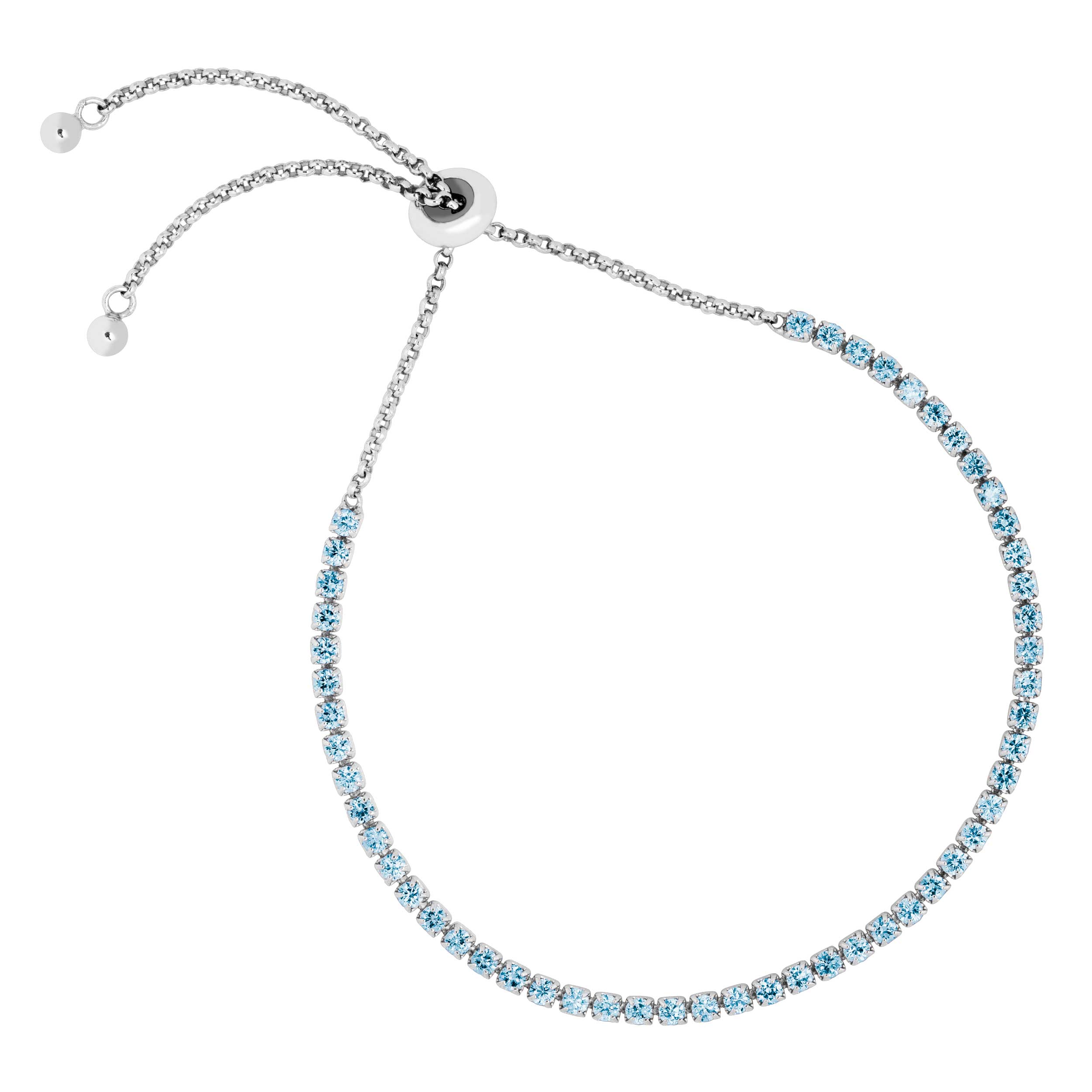 Tennis Bolo CZ Bracelet, Sterling Silver. 