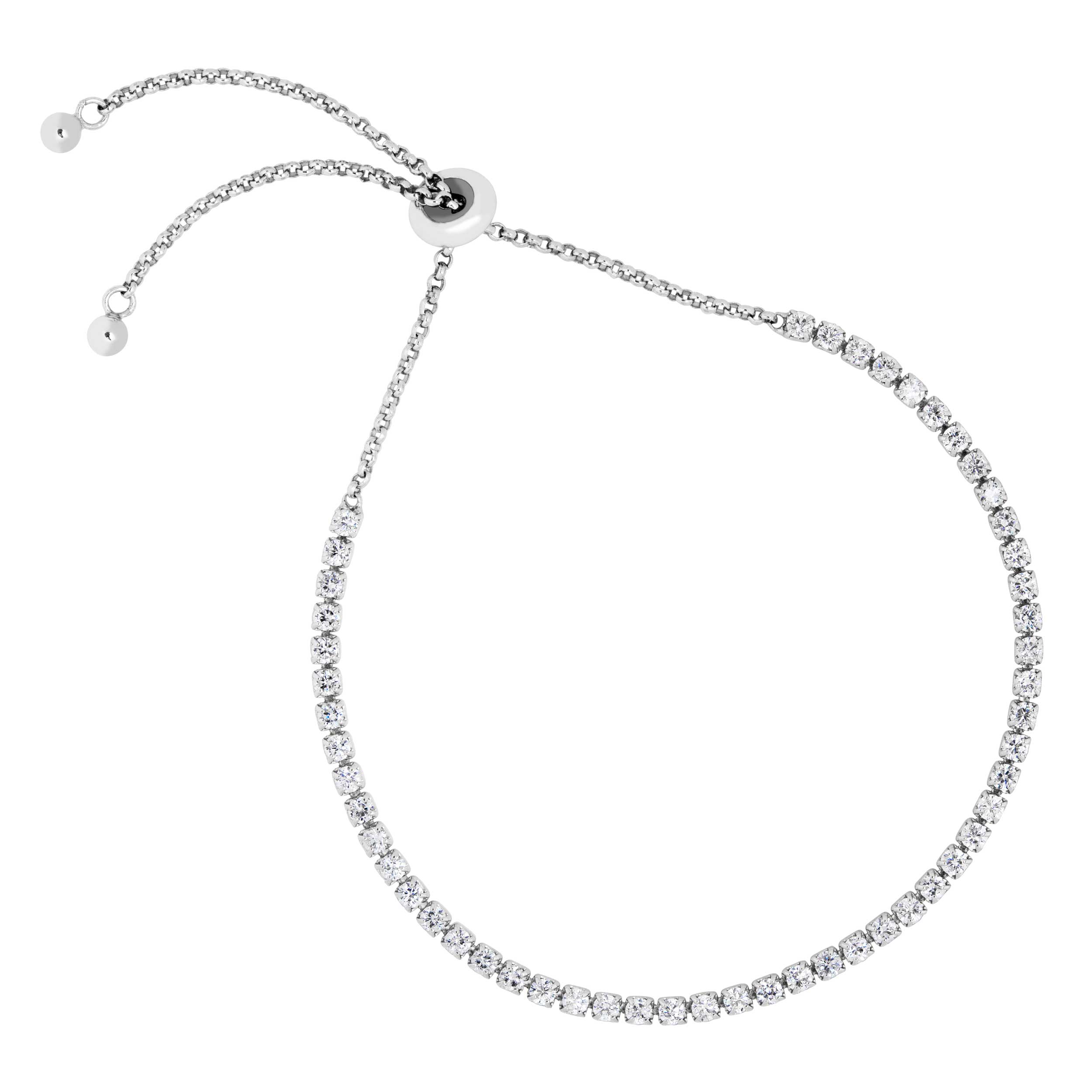 Tennis Bolo CZ Bracelet, Sterling Silver. 