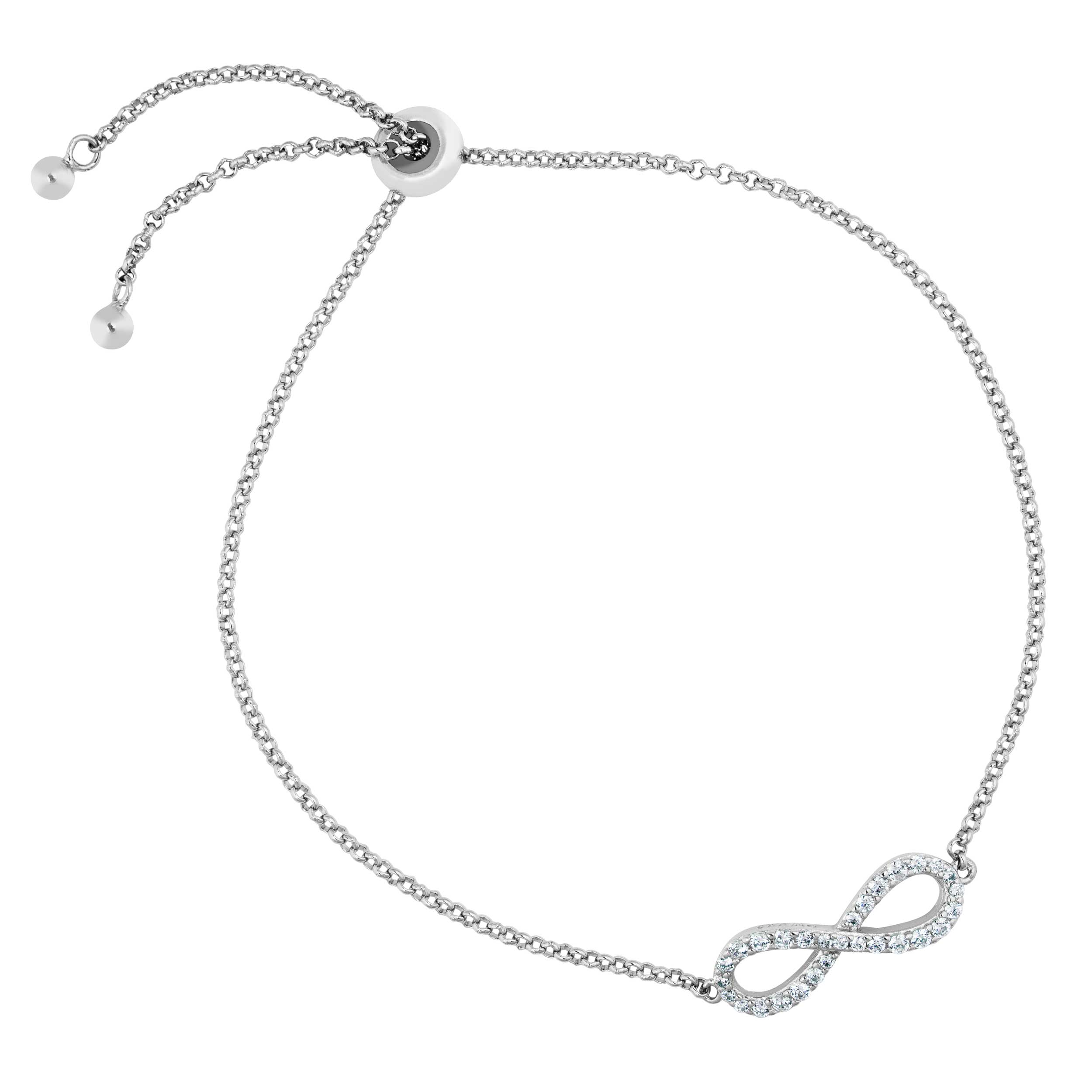 Infinity Bolo CZ Bracelet, Sterling Silver. 