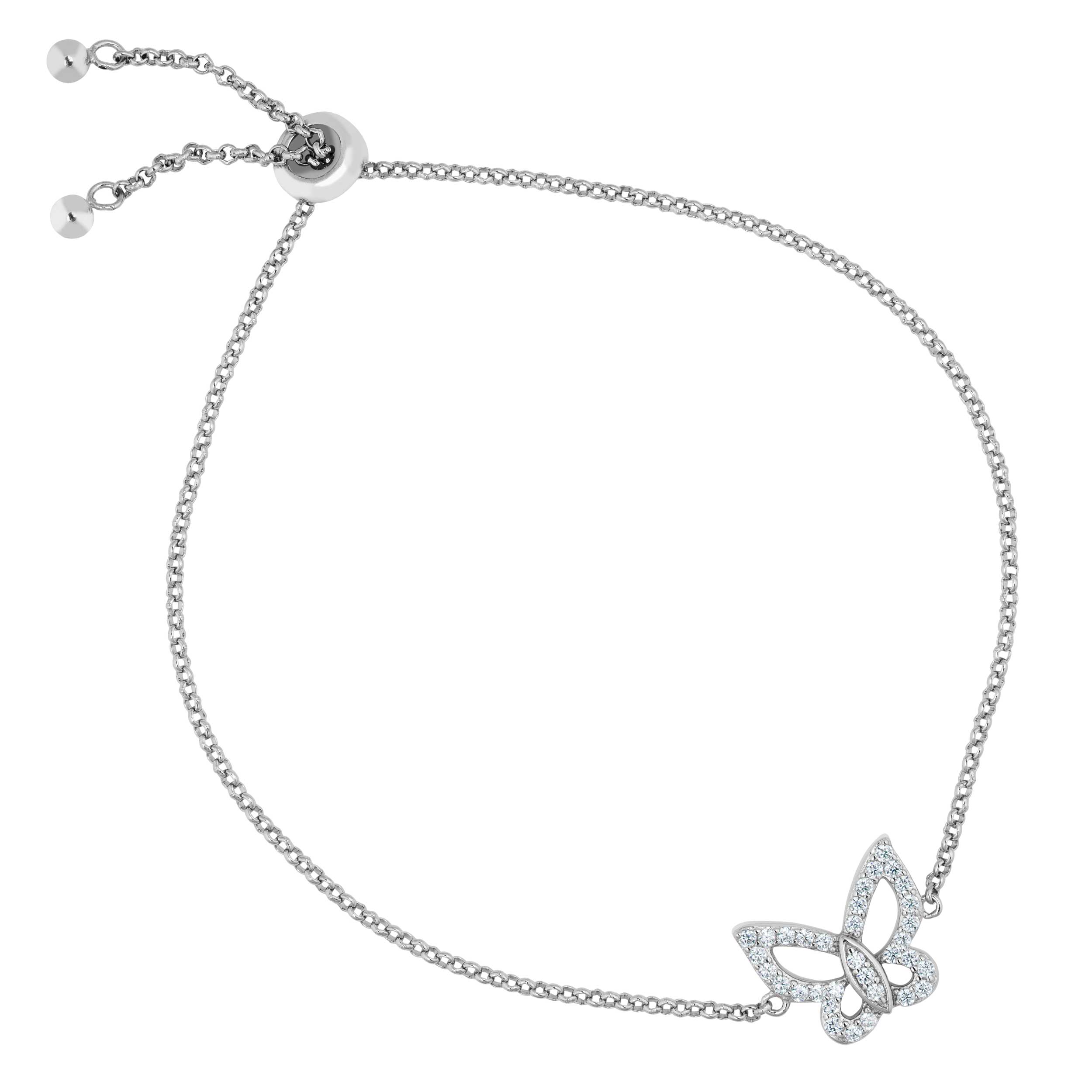 Butterfly Bolo CZ Bracelet, Sterling Silver. 