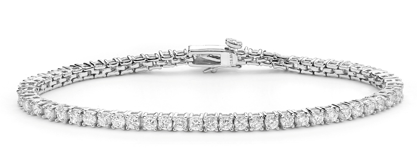 Clear CZ Tennis Bracelets, Rhodium Plated Sterling Silver, 7.75