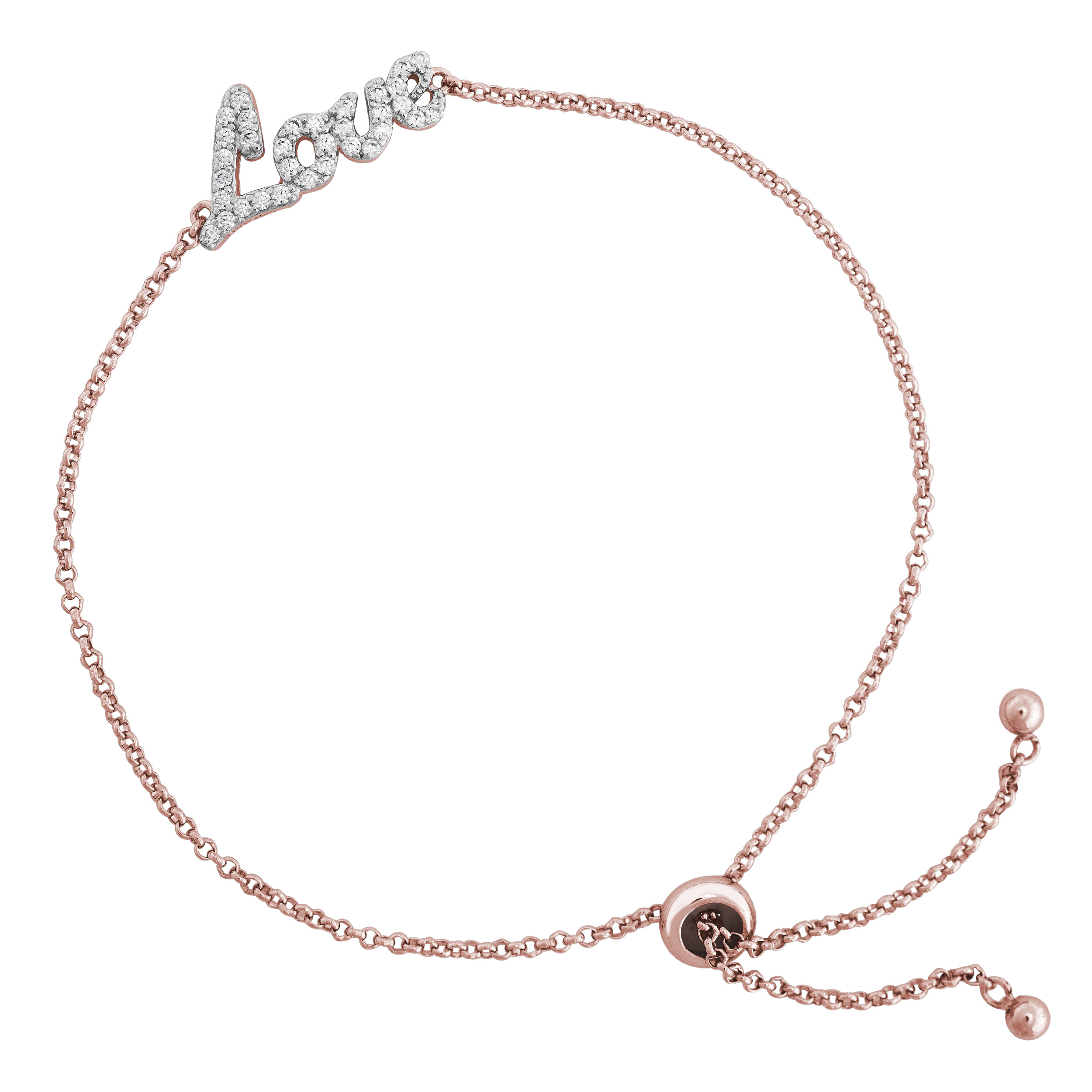 Pink Love Bolo Bracelet, Rose Gold Plated, Rhodium Plated, Sterling Silver