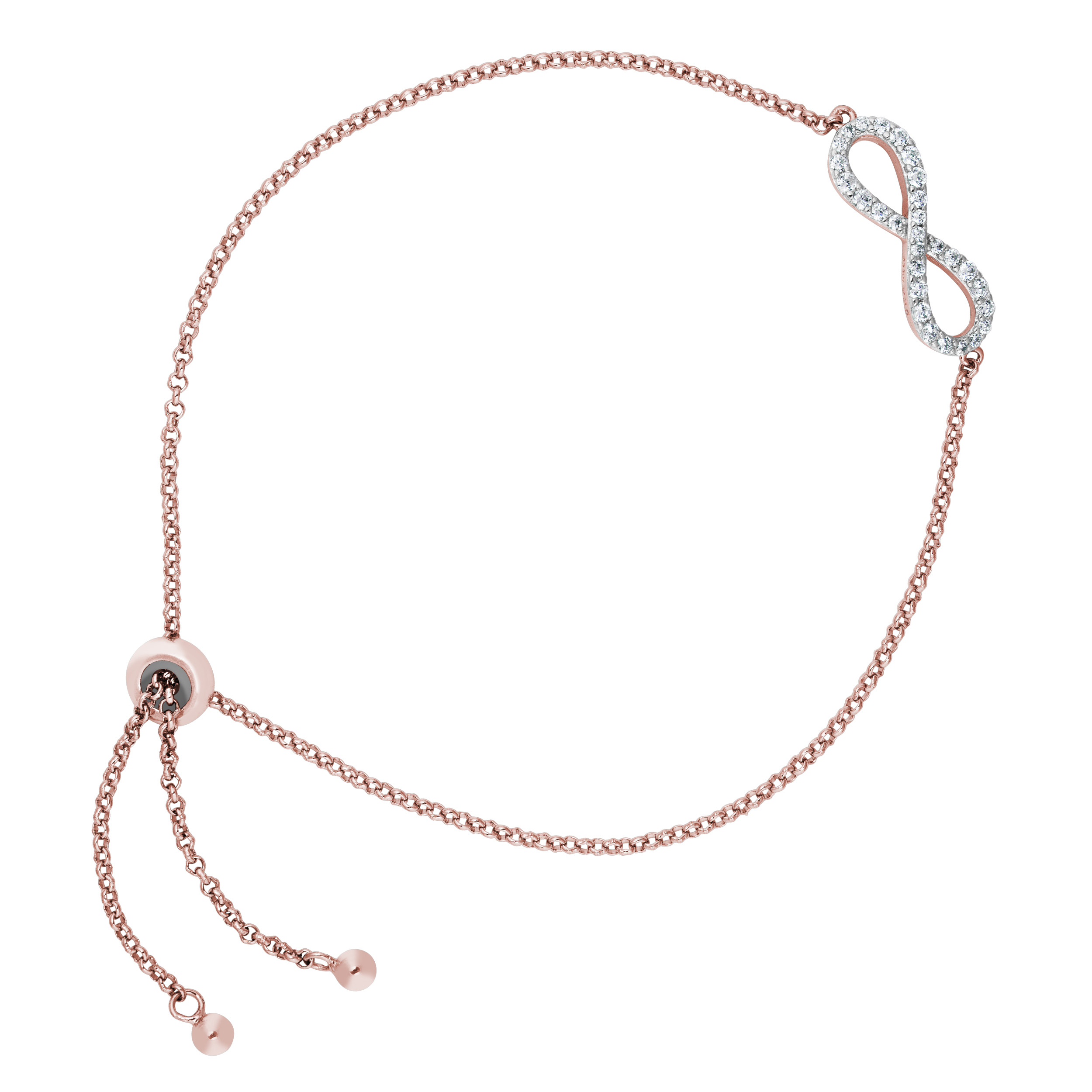 Pink Infinity Bolo Bracelet, Rose Gold Plated, Rhodium Plated Sterling Silver
