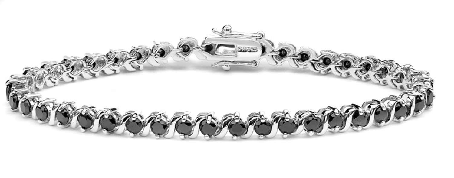 Black CZ Tennis Bracelets, Rhodium Plated Sterling Silver, 7.5