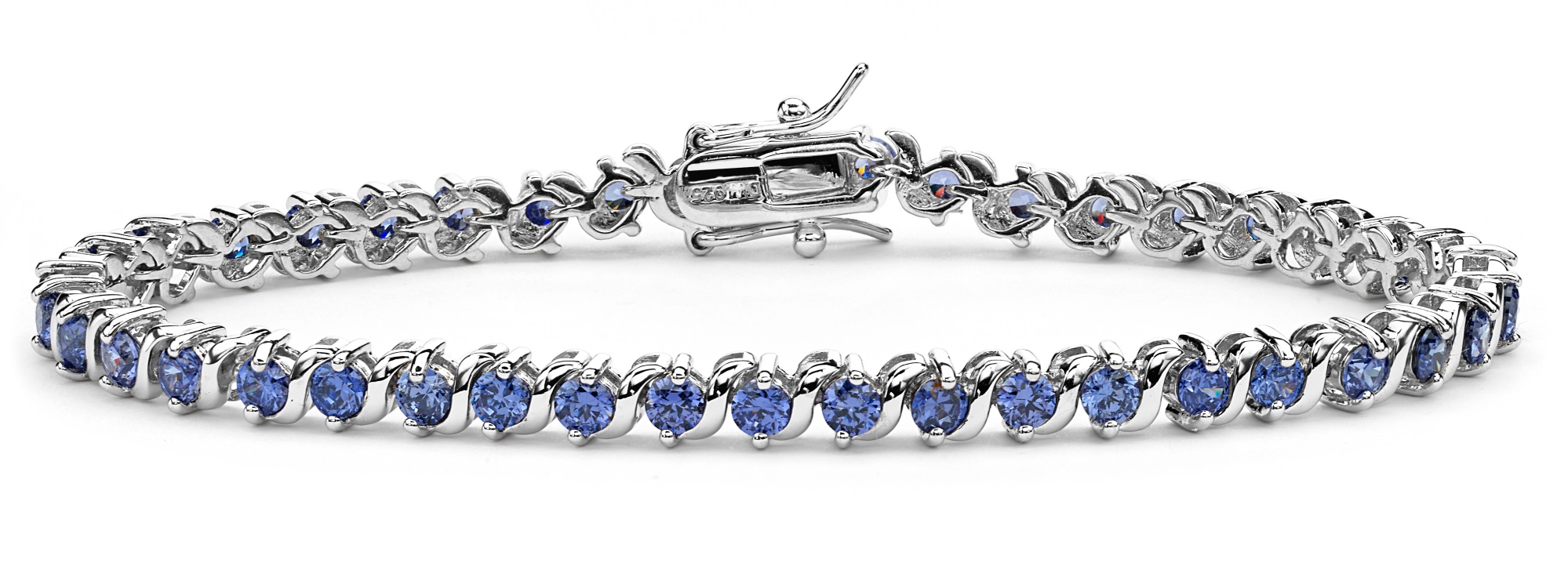Pure Blue CZ Tennis Bracelets, Rhodium Plated Sterling Silver, 7.5