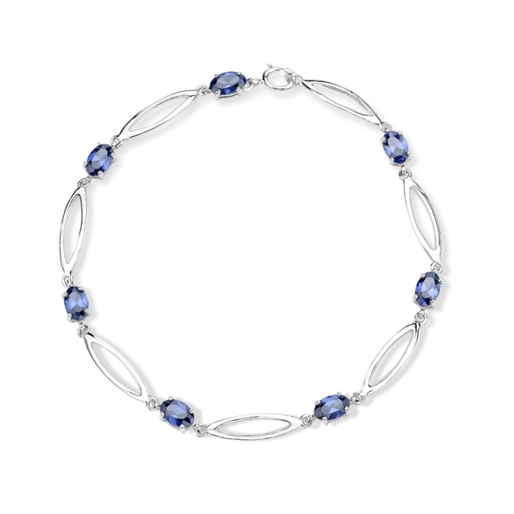 Oval Pure Blue CZ Bracelets, Rhodium Plated Sterling Silver, 7.25