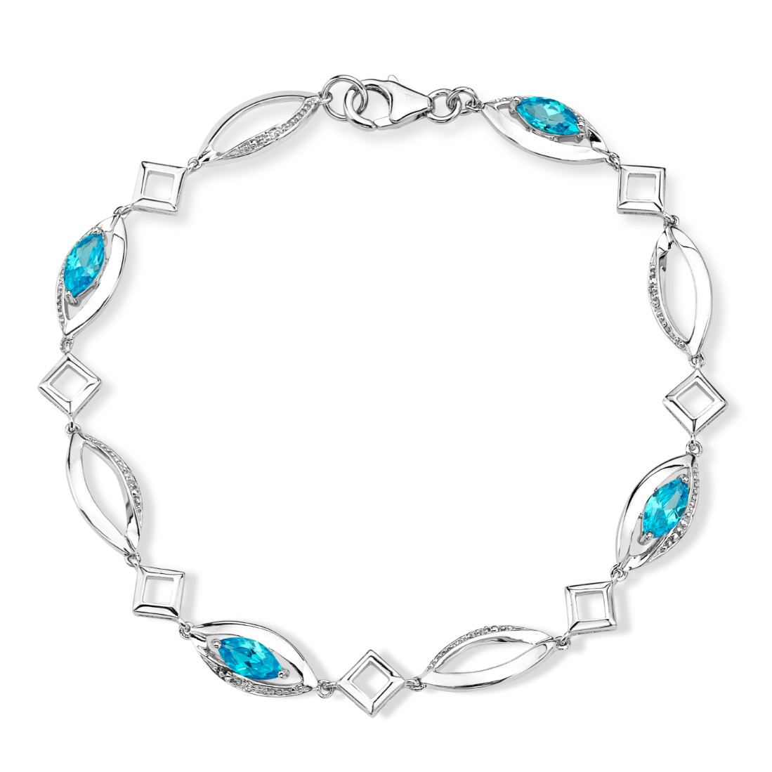 Blue CZ's Bracelet, Sterling silver 