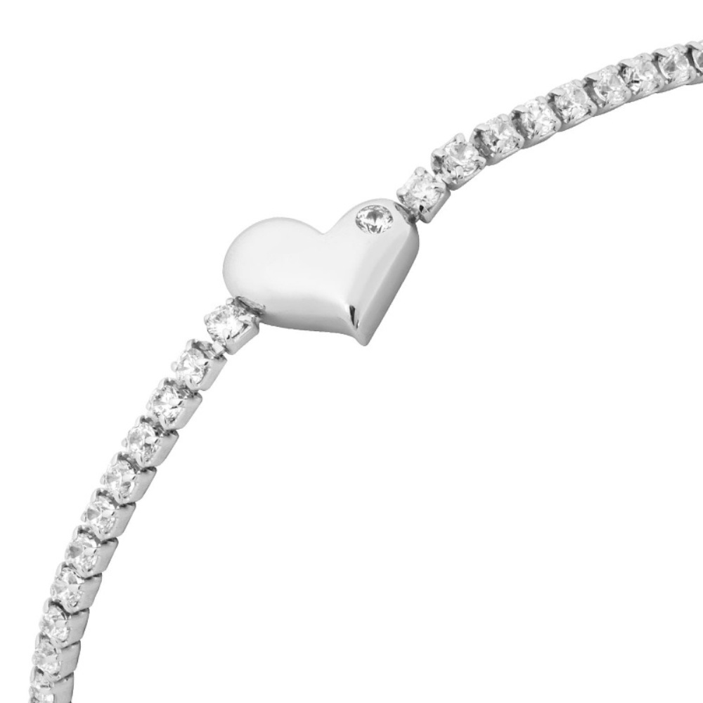 Heart CZ Bracelet, Sterling Silver. 