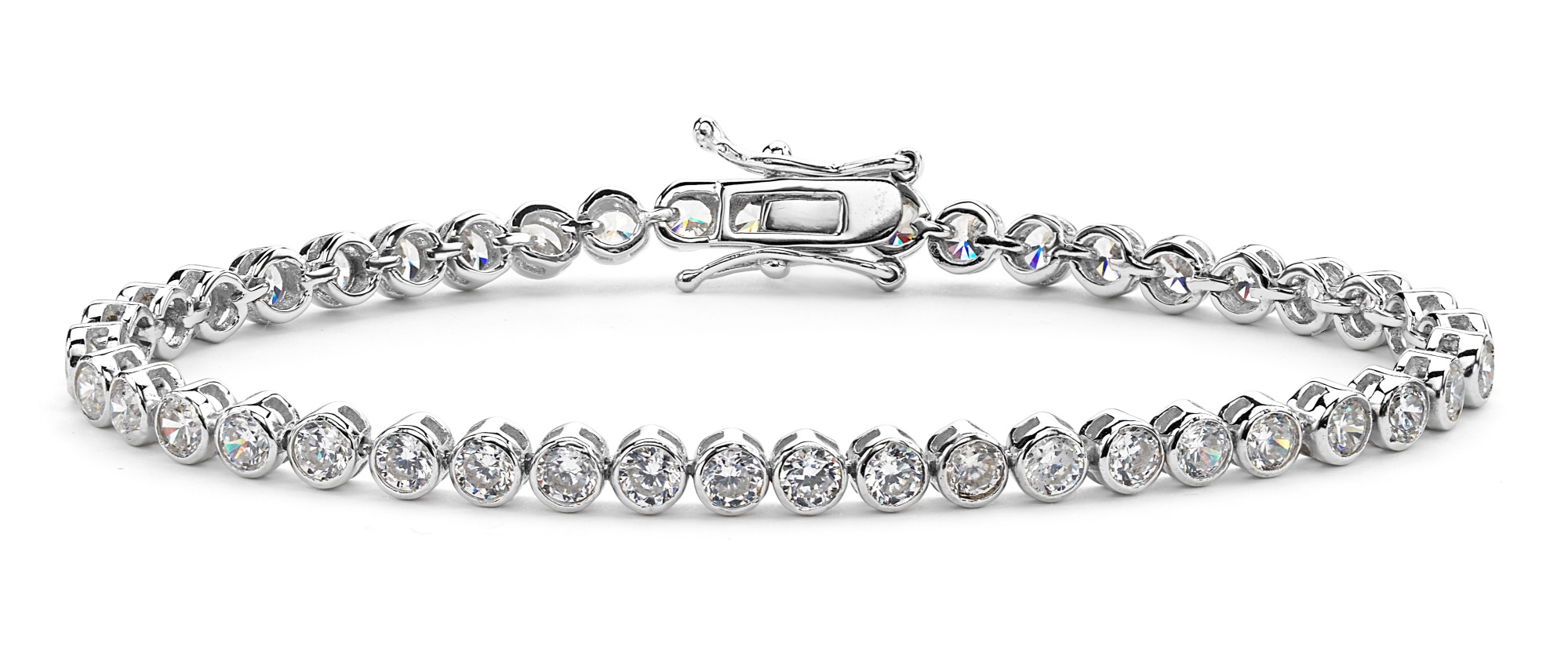 Round Clear CZ Tennis Bracelets, Rhodium Plated Sterling Silver, 7.75