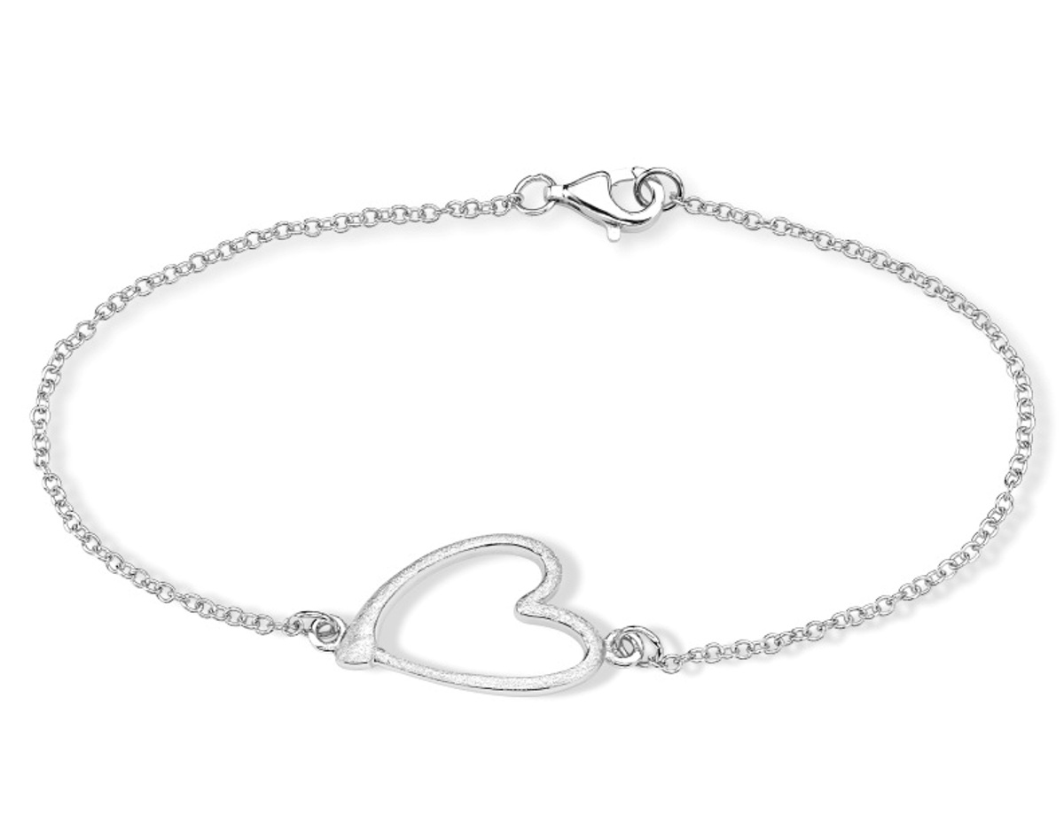 Satin Finish Heart in Line Bracelets, Rhodium Plated Sterling Silver, 7.5