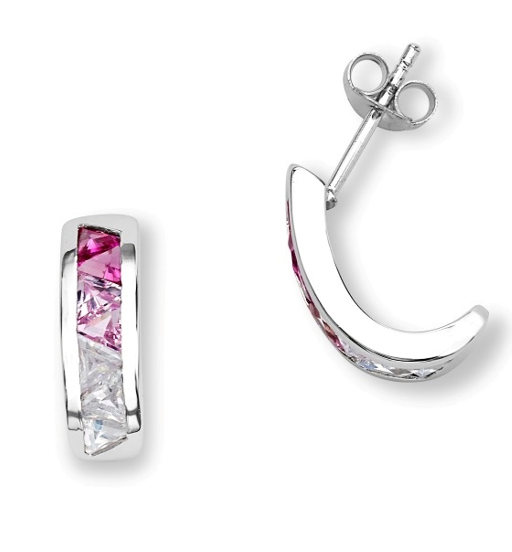 CZ Earrings, Rhodium Plated Sterling Silver