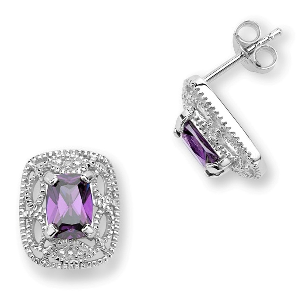 CZ Earrings, Rhodium Plated Sterling Silver