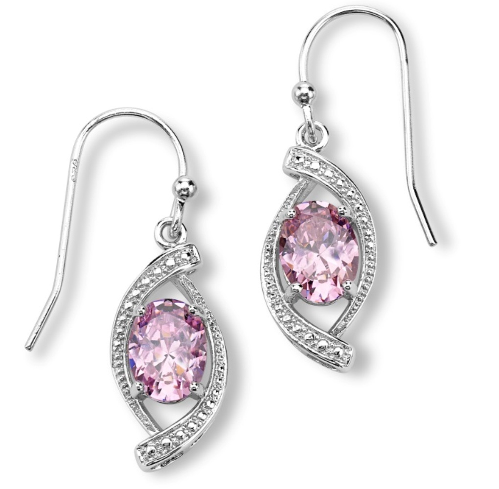 CZ Earrings, Rhodium Plated Sterling Silver
