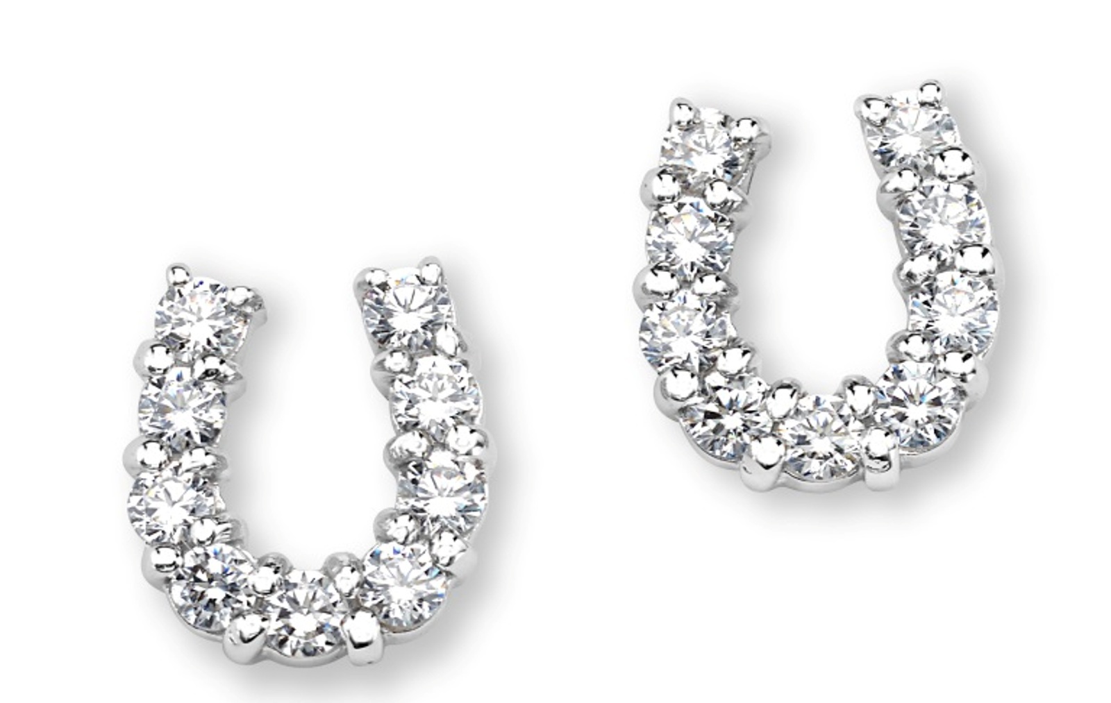 Petite CZ Horseshoe Earrings, Rhodium Plated Sterling Silver