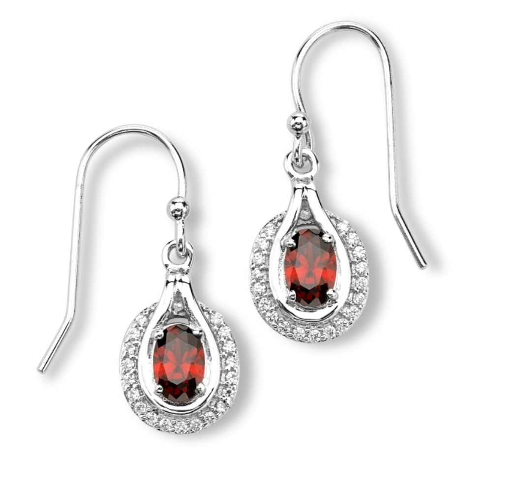 CZ Earrings, Rhodium Plated Sterling Silver