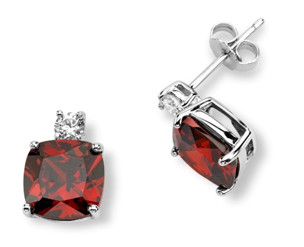 Ravishing Red CZ Post Earrings, Rhodium Plated Sterling Silver