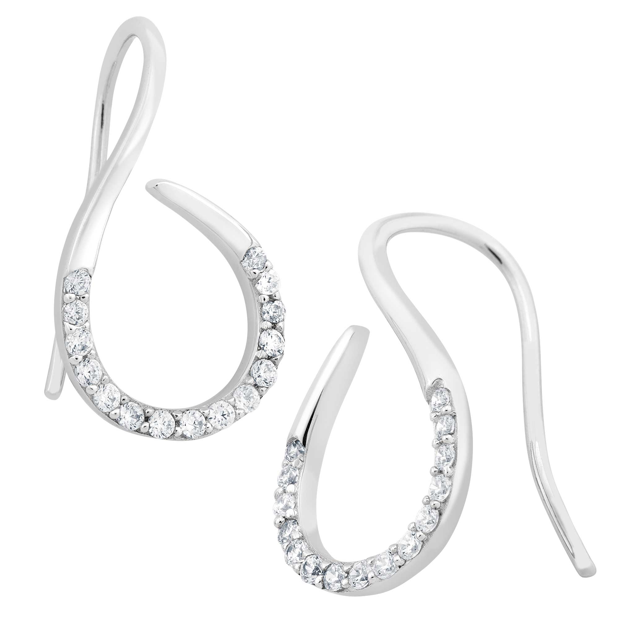 White CZ Earrings, Rhodium Plated Sterling Silver