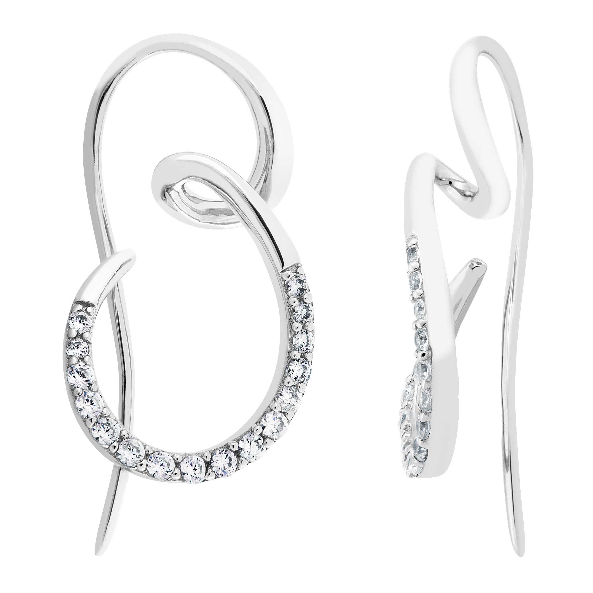 White CZ Earrings, Rhodium Plated Sterling Silver