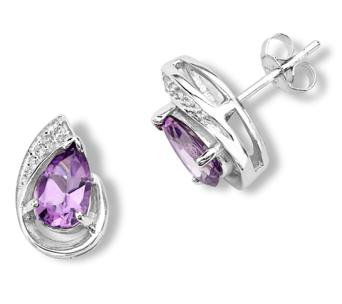 CZ Earrings, Rhodium Plated Sterling Silver