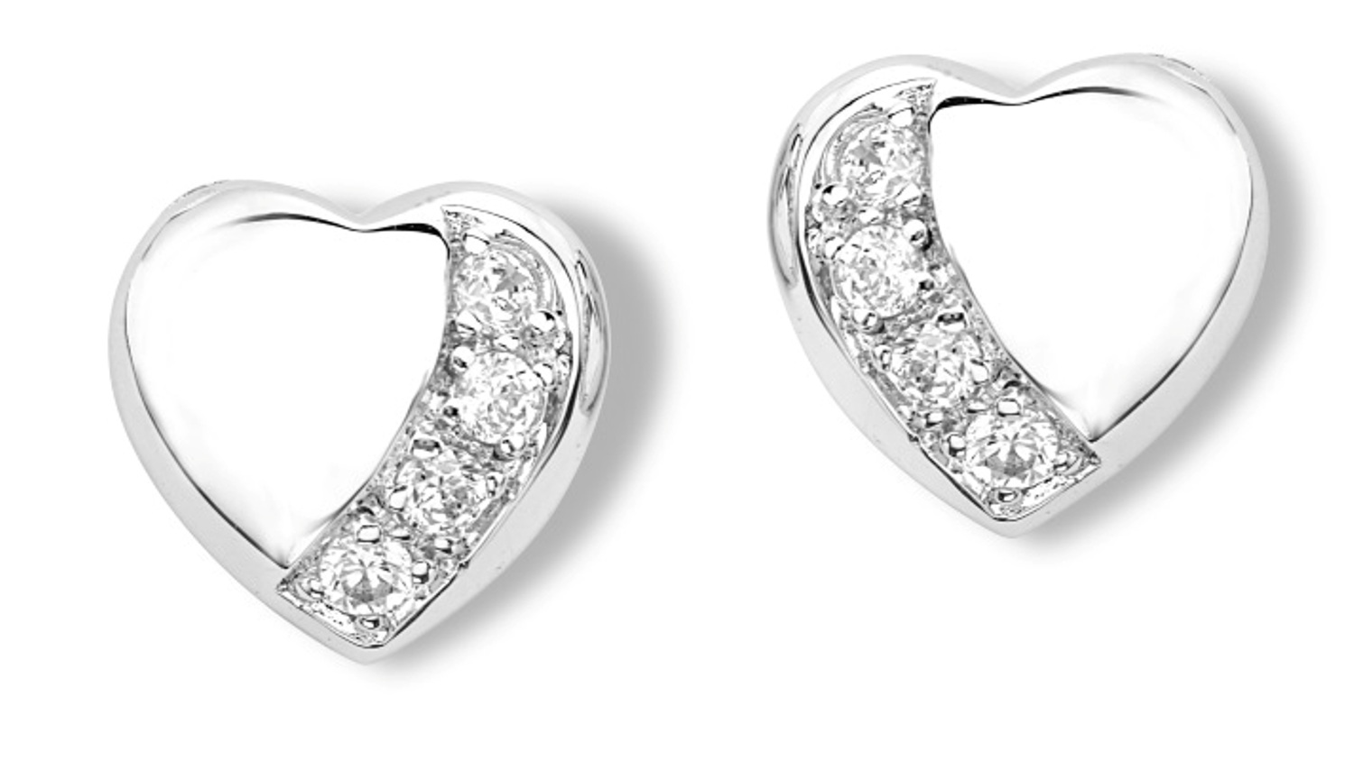 CZ Dome Heart Earrings, Rhodium Plated Sterling Silver