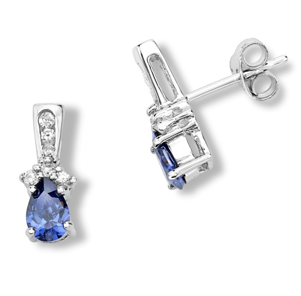 CZ Earrings, Rhodium Plated Sterling Silver