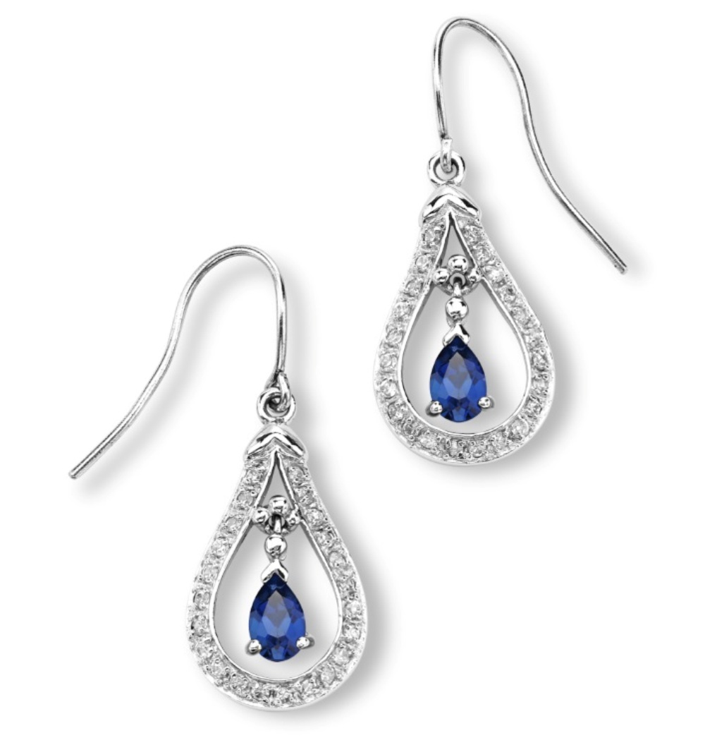 CZ Earrings, Rhodium Plated Sterling Silver