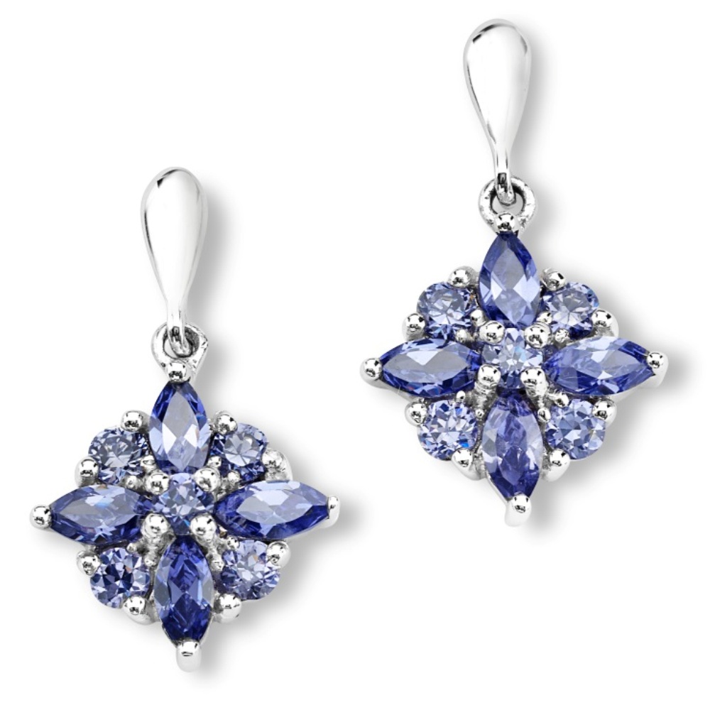 CZ Earrings, Rhodium Plated Sterling Silver