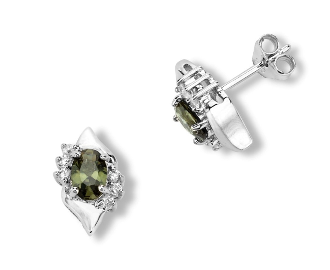 CZ Earrings, Rhodium Plated Sterling Silver