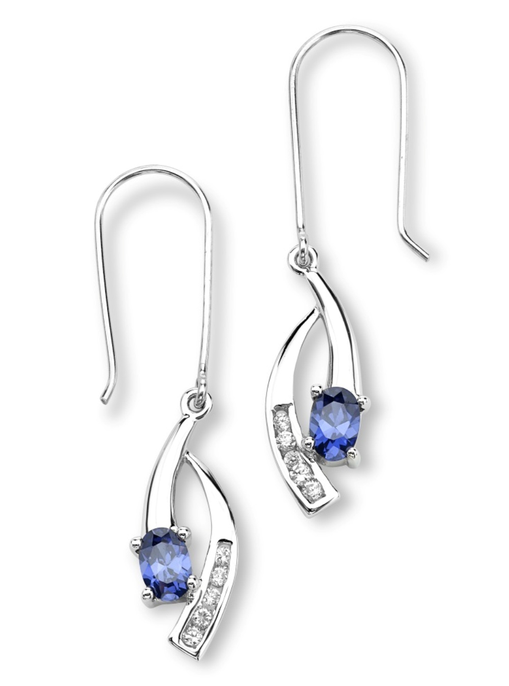 CZ Earrings, Rhodium Plated Sterling Silver