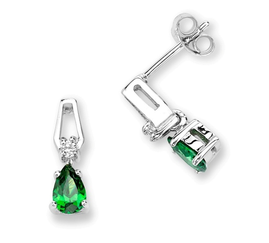 CZ Earrings, Rhodium Plated Sterling Silver