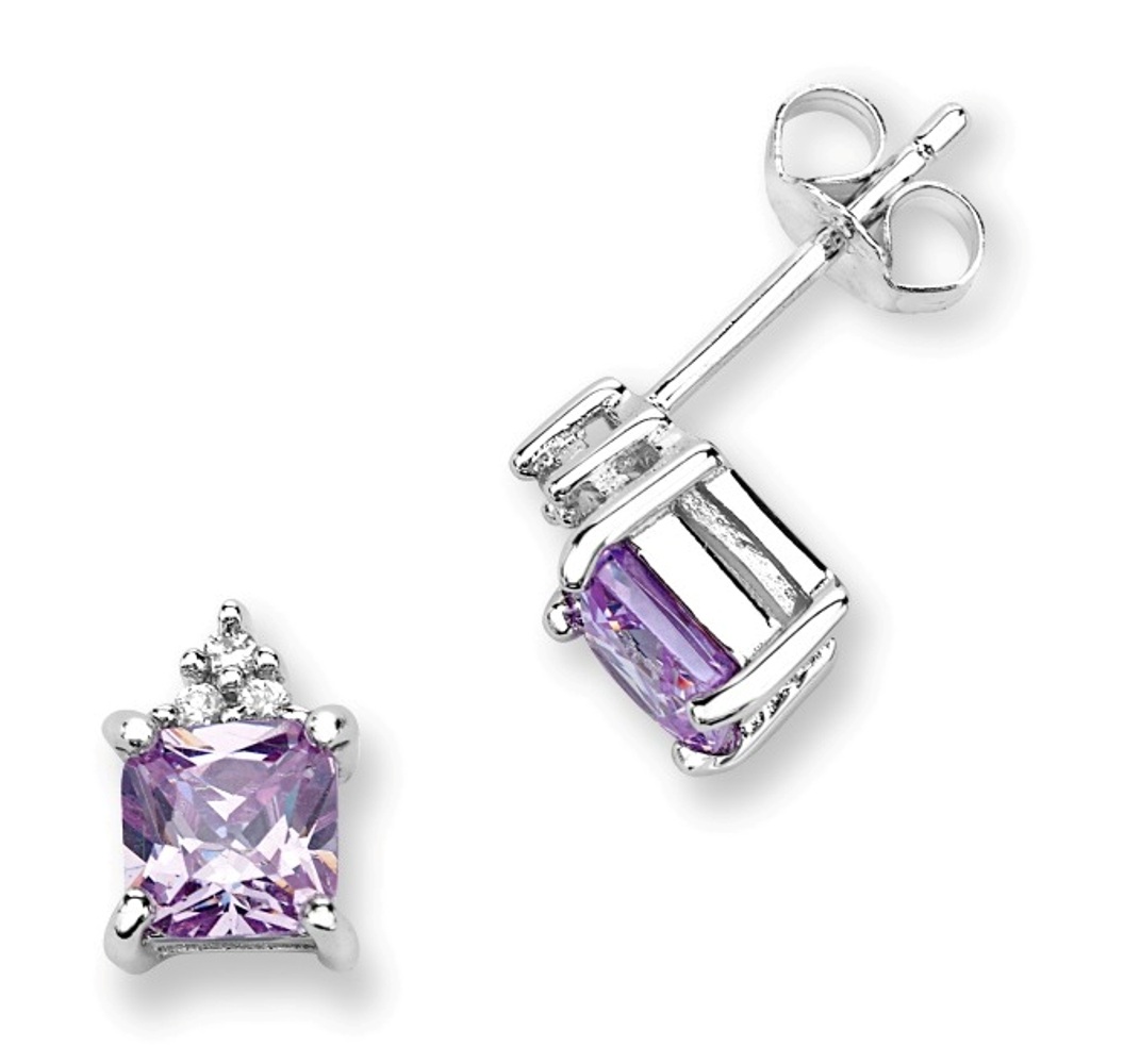 CZ Earrings, Rhodium Plated Sterling Silver