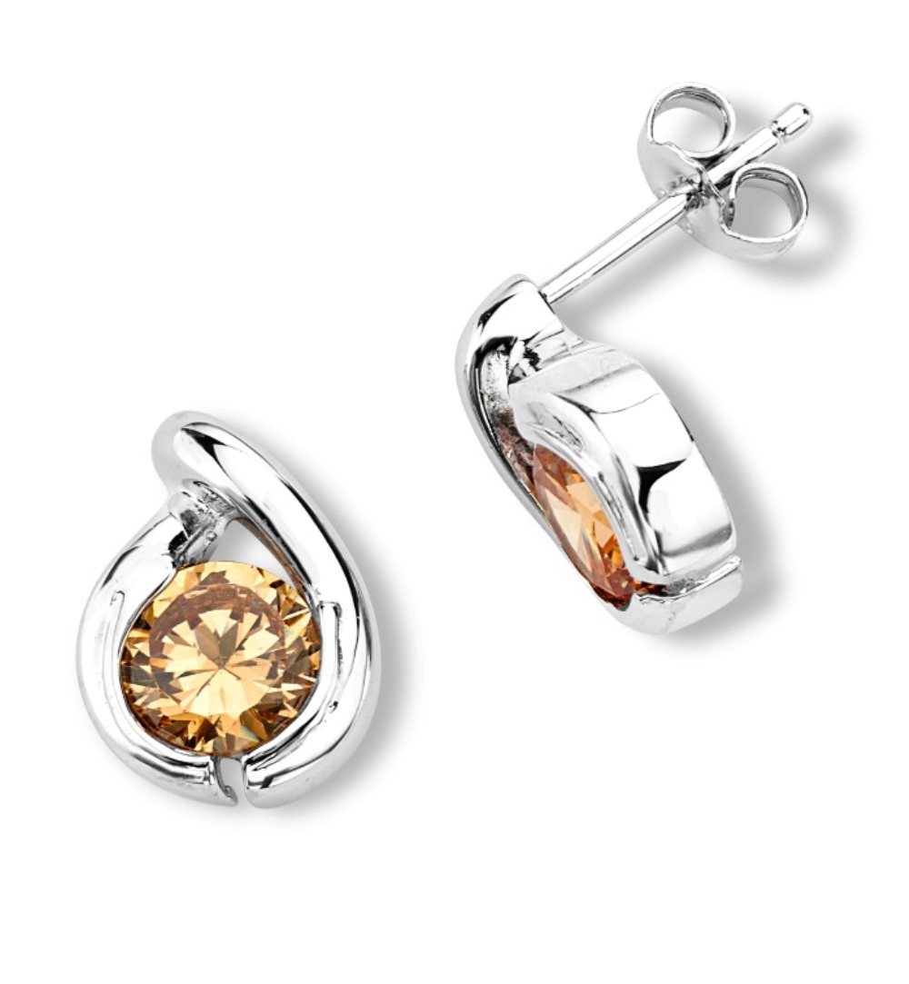 CZ Earrings, Rhodium Plated Sterling Silver