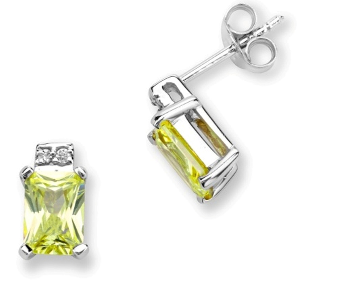 CZ Earrings, Rhodium Plated Sterling Silver