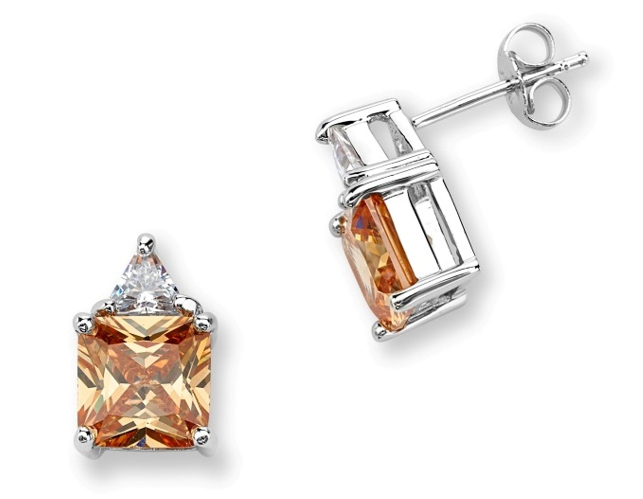 CZ Earrings, Rhodium Plated Sterling Silver