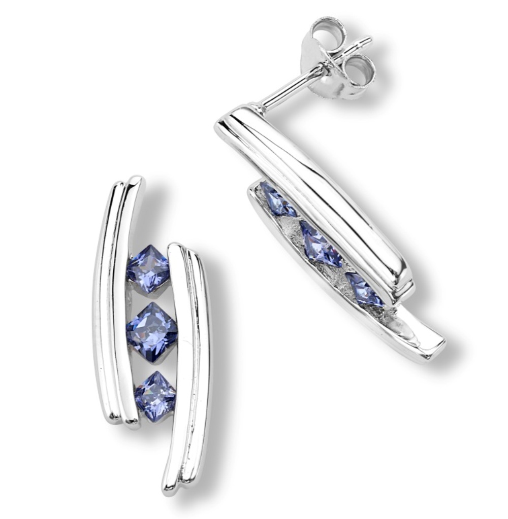 CZ Earrings, Rhodium Plated Sterling Silver