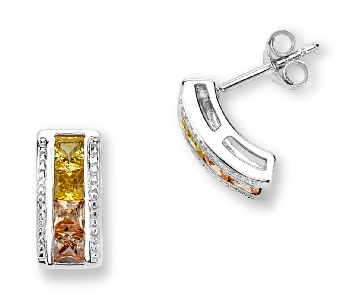 CZ Earrings, Rhodium Plated Sterling Silver