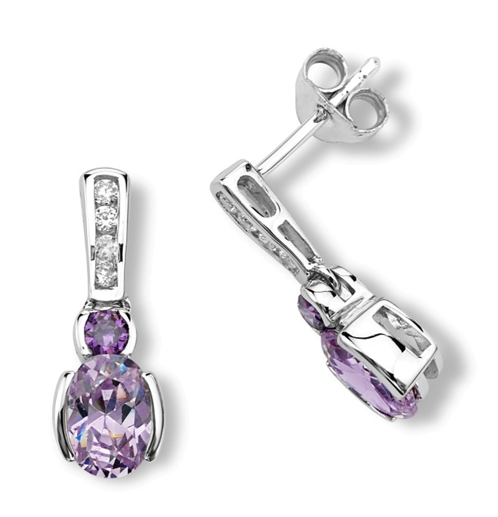 CZ Earrings, Rhodium Plated Sterling Silver