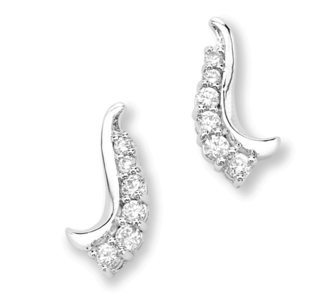 White CZ Earrings, Rhodium Plated Sterling Silver