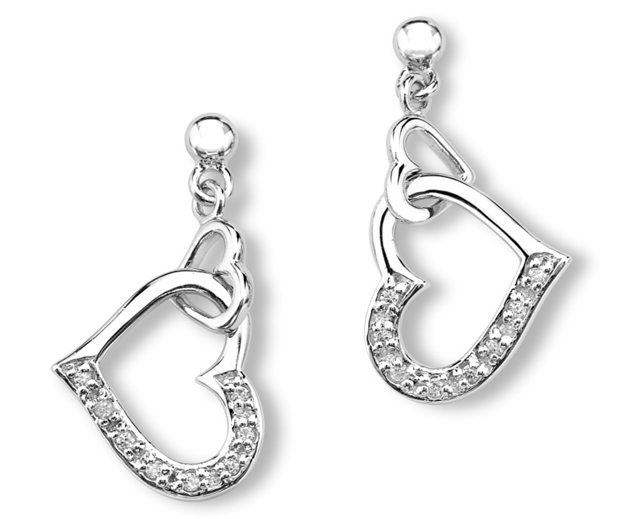CZ Interlocked Heart Earrings, Rhodium Plated Sterling Silver