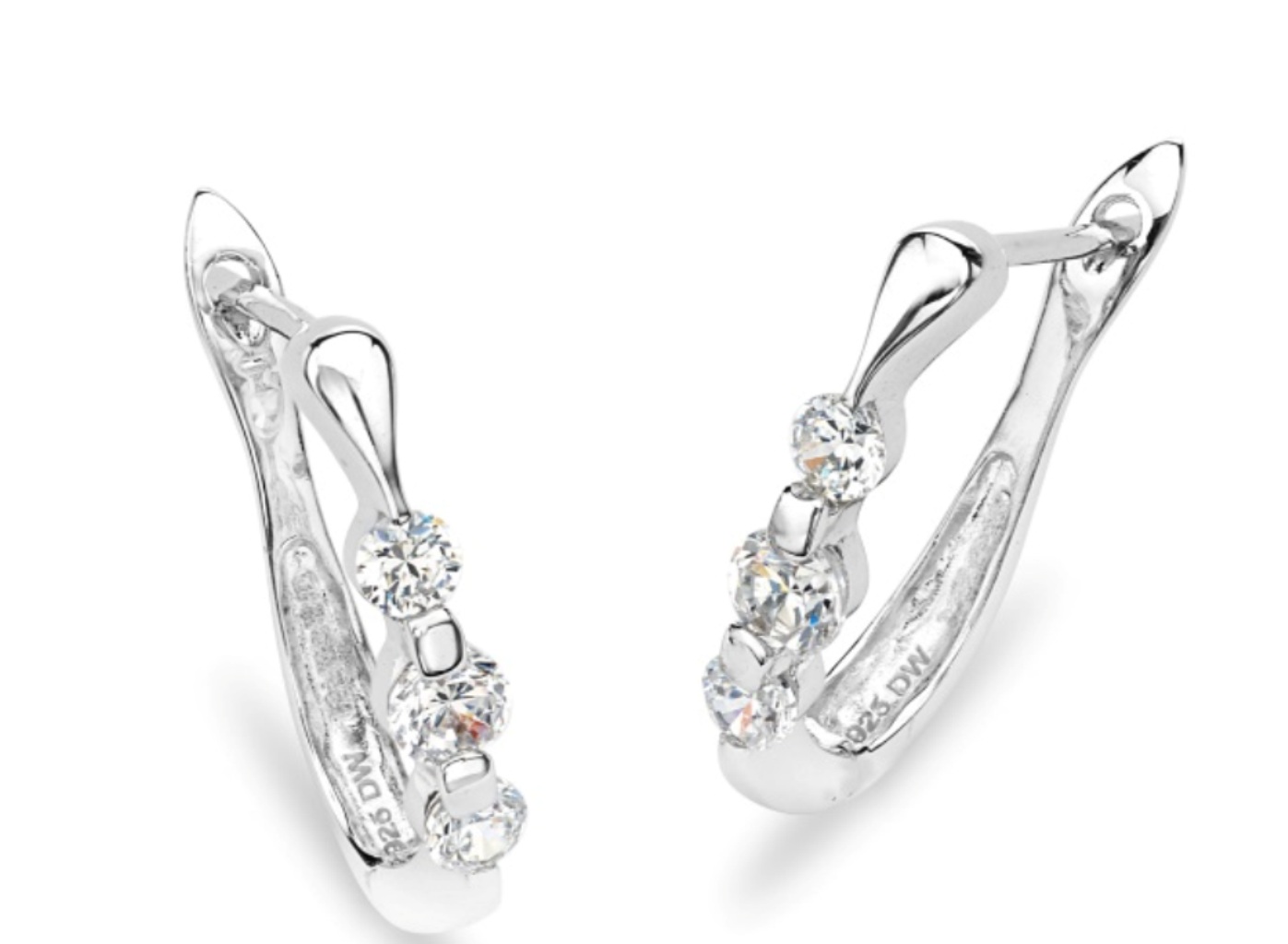 Petite Round CZ Stud Earrings, Rhodium Plated Sterling Silver. 