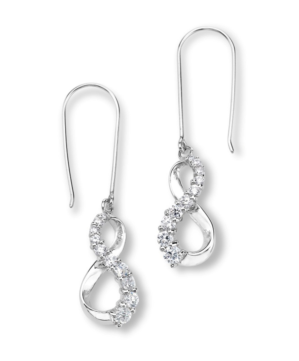 Graduated CZ Infinity Earrings, Rhodium Plated Sterling Silver
