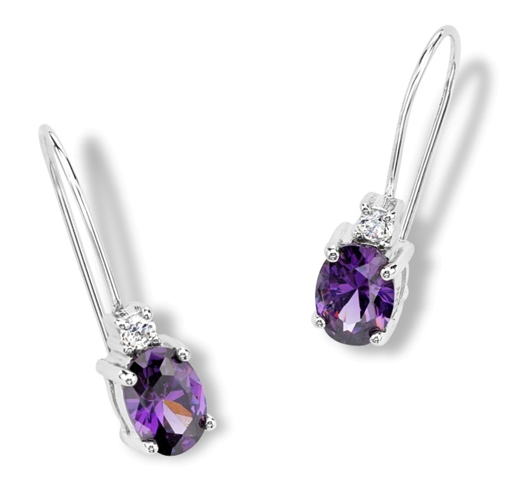 CZ Earrings, Rhodium Plated Sterling Silver