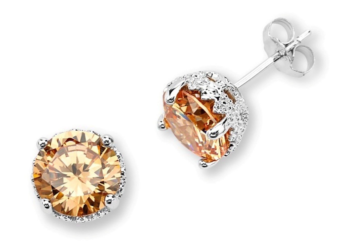 Sunshine Yellow CZ Post Earrings, Rhodium Plated Sterling Silver